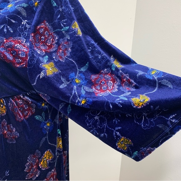 Love Legend Dress 20 Velvet Dark Blue Floral Empire Peasant Tassel Boho Flowy - Picture 4 of 10